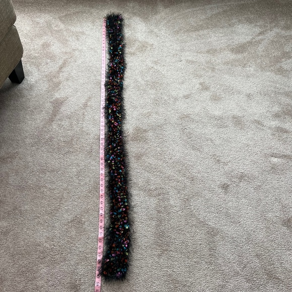 Handmade Multicolored and Black Frill Scarf 57" Long - Picture 6 of 7